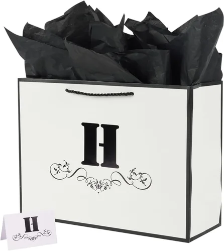 Vista 22 de ysmile Bolsa de regalo de letras con papel de envoltura para hombres, mujeres, niños y niñas, bolsa de papel grande de 16 pulgadas, color blanco