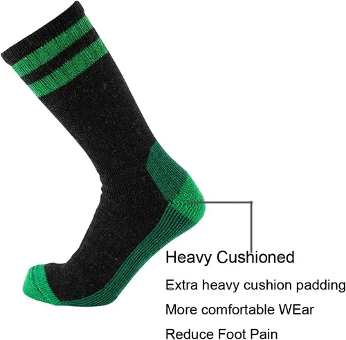 Vista 3 de Cerebro Calcetines de lana merino para hombre, calcetines acolchados a media pantorrilla que absorben la humedad, calcetines de senderismo