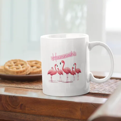 Vista 6 de Taza de flamenco personalizada 2023, Flock Of Flamingo Mug para cumpleaños de los amantes del flamenco, taza de café personalizada de flamenco
