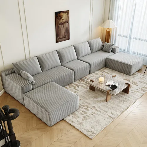 Vista 20 de Sofá modular modular de 139.4 pulgadas, sofás minimalistas en forma de L con diván de asiento medio, moderno sofá convertible de asiento profundo