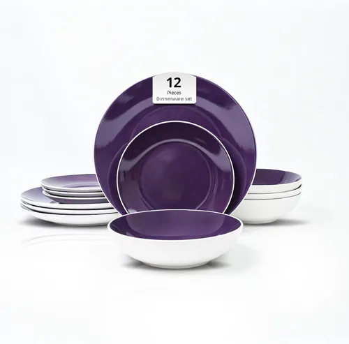 Vista 25 de Juego de 6 platos llanos en forma de cupé de gres de 10.5 pulgadas, muy rosa