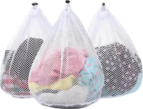 Vista 12 de 3 Piezas Bolsas de Malla para Lavandería Bolsas de Malla para Lavadora Jumbo para Ropa Delicada, Ropa de Cama, Juguetes con Cierre de Cordón