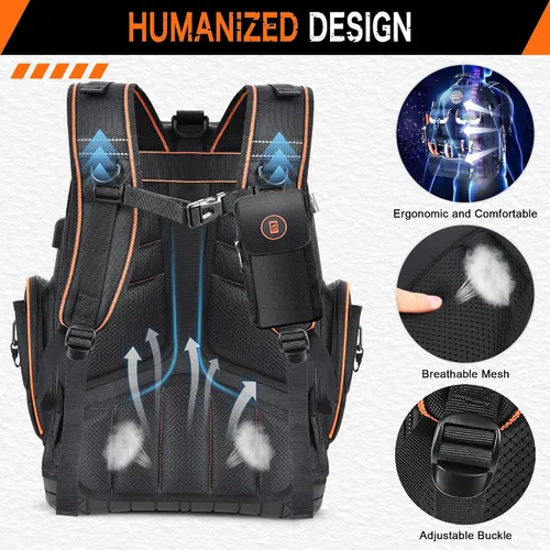 Vista 5 de Mochila Bolsa de herramientas - Mochila de herramientas LOKASS Organizador de herramientas resistente, mochila de herramientas HVAC resistente al