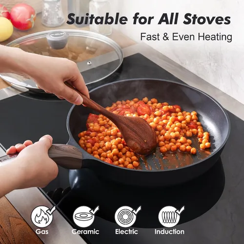 Vista 7 de SENSARTE Sartén antiadherente con tapa, sartén de 12 pulgadas, sartén antiadherente de 5 cuartos con tapa, sartén de inducción, sartén saludable