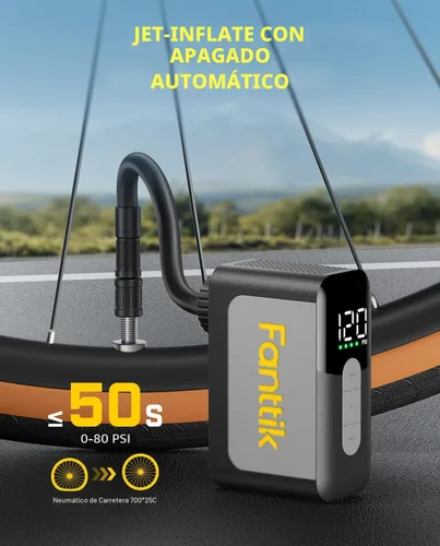 Vista 3 de Fanttik X10 Ace Mini Bomba de Bicicleta con Medidor, Bomba de Bicicleta Eléctrica Pequeña de 120 PSI con Válvula Presta y Schrader, Parada