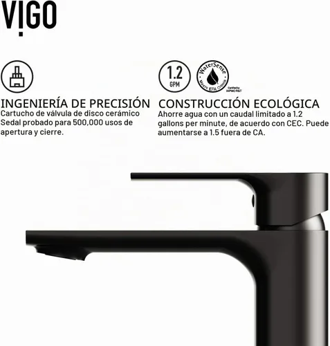 Vista 9 de VIGO Davidson - Grifo de lavabo de baño de un solo mango, 6 pulgadas, negro mate, diseño moderno, latón macizo, válvula de disco WaterSense