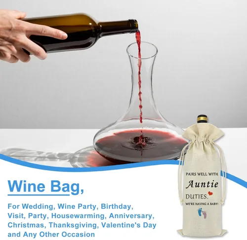 Vista 5 de Anuncio de embarazo para tía Bolsa de vino promovida a tía, ideas de regalo de nueva tía, anuncios de embarazo para hermana mejor amiga, regalo