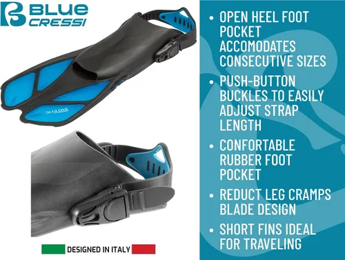 Vista 3 de Cressi - Aletas de natación cortas ajustables para adultos con hebillas ultrarresistentes, muy ligeras - Ideales para viajar Bonete: Diseñadas