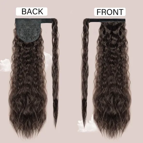 Vista 2 de rosmile Extensión de cola de caballo con ondas de maíz, alrededor de 26 pulgadas de largo, rizada, ondulada, extensión de cola de caballo sintética