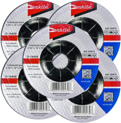 Vista 2 de Makita Paquete de 5 muelas abrasivas de 4.5 pulgadas para amoladoras - Rectificado agresivo para metal - 4-1/2 x 1/4 x 7/8 pulgadas
