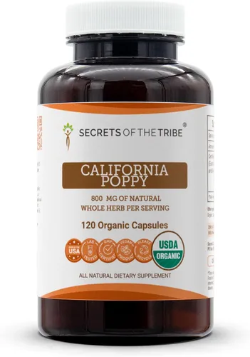 Vista 7 de Secrets of the Tribe California Poppy USDA Organic 60 cápsulas Fabricado con cápsulas vegetarianas y amapola orgánica certificada de California