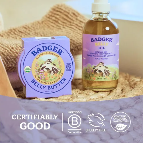 Vista 7 de Badger Mantequilla para el vientre, crema orgánica para estrías para el vientre embarazado, rica e hipoalergénica, hidratante, manteca de cacao