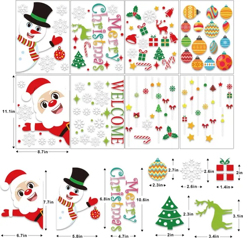 Vista 3 de KIMOBER 150 piezas de calcomanías de Navidad para ventana, muñeco de nieve de Papá Noel, bolas de Navidad, decoración de vidrio para suministros