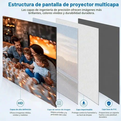 Vista 9 de Pantalla de proyector motorizada de 120 pulgadas, pantalla de proyector eléctrica 4:3 con control remoto, pantalla de cine HD para interiores