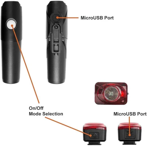 Vista 4 de Luces de Bicicleta BV, Super Brillantes con 5 Faros LED Delanteros y 3 Traseros, Luces de Bicicleta para Montar de Noche con Liberación Rápida, Set
