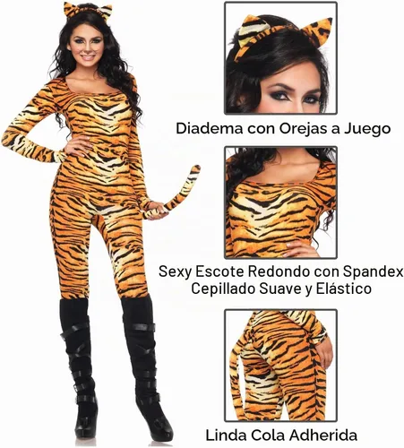 Vista 4 de Leg Avenue - Disfraz de la tigresa salvaje, de 2 piezas, para mujer. Naranja/Negro
