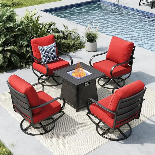 Vista 56 de MFSTUDIO Juego de 4 piezas de conversación para patio, marco de metal para todo tipo de clima, muebles de exterior con 1 mesa rectangular de propano