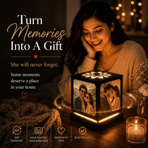 Vista 2 de ZOCI VOCI Marco de fotos LED giratorio personalizado con 4 fotos, regalos de boda personalizados para parejas 2024 (negro mediano)