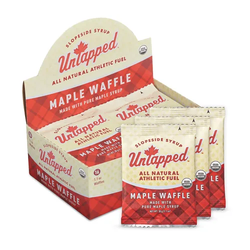 Vista 6 de UnTapped Waffles orgánicos de limón de 1.1 oz cada uno, caja de 16 – Snacks deportivos de resistencia endulzados con jarabe de arce real y limones