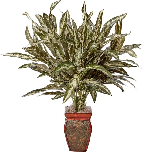 Vista 2 de Nearly Natural Aglaonema con florero decorativo planta de seda