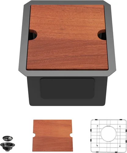 Vista 10 de Dcolora Fregadero de barra pequeño dorado de 13 x 15 pulgadas, acero inoxidable 304 de calibre 16, tablero de cubierta para ahorrar espacio