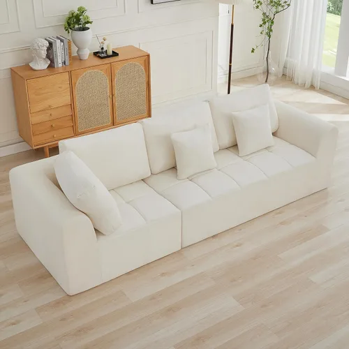 Vista 6 de Sofás seccionales modulares de 110 pulgadas para sala de estar, sofá seccional comprimido sin hueso, sofá de espuma viscoelástica tapizado de 3 Beige
