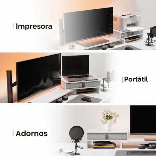Vista 8 de Fenge Soporte elevador para monitor de computadora con cajón para 2 o 3 monitores, longitud y ángulo ajustables, soporte de computadora portátil