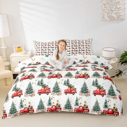 Vista 11 de Feelyou Juego de ropa de cama de Navidad gris para niños, tamaño individual, funda de edredón enana de Navidad para niños, niñas, adolescentes