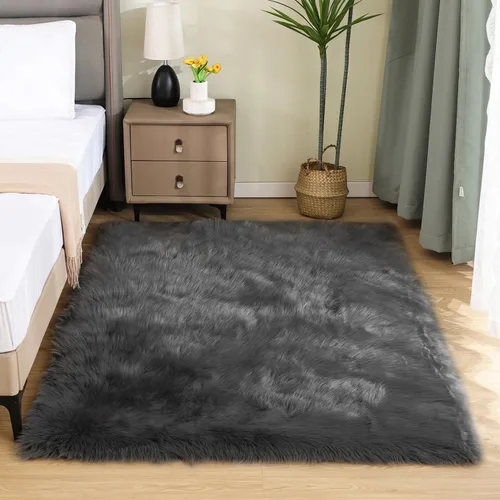 Vista 136 de Latepis - Alfombra rectangular de piel sintética tipo lana de oveja suave y esponjosa de estilo bohemio para sala de estar, dormitorio y residencias