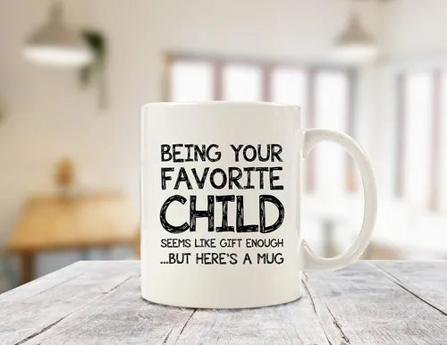 Vista 3 de Taza de café divertida con texto en inglés "Being Your Favorite Children" – Regalos de broma para mamá de parte de hijo, hija y niños, los mejores
