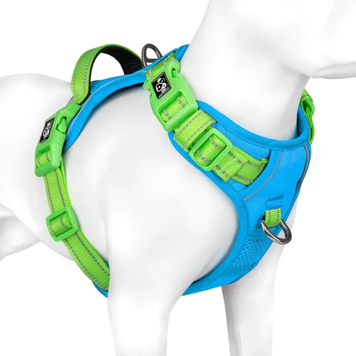 Vista 18 de Arnés para perro sin tirones, chaleco para perro reflectante ajustable de colores únicos, con asa de entrenamiento suave y clips de metal