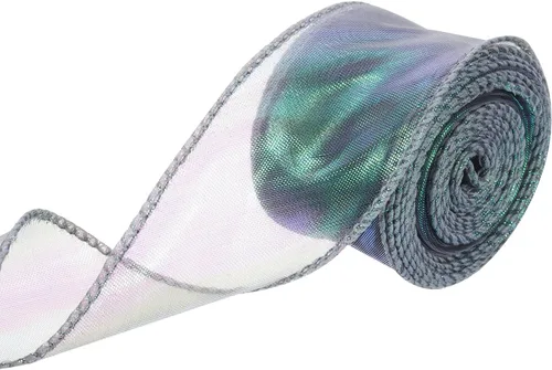 Vista 76 de MECCANIXITY - Cinta de organza con cable de 1 1/2" de ancho, brillante, transparente, con brillo irisado en tonos pastel, cinta de gasa para Beige