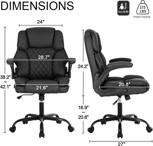 Vista 2 de Silla de escritorio de oficina, sillas de sala de conferencias, silla ejecutiva de cuero con respaldo medio, silla ergonómica para computadora