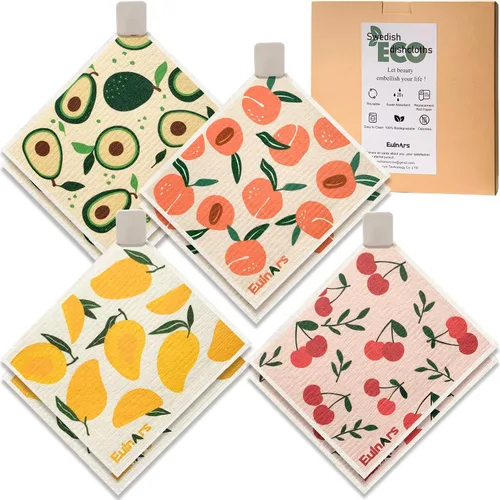 Vista 15 de Eulnars - Toallas de papel reutilizables, paquete de 8 paños de cocina suecos con 3 clips, negro y blanco, algodón, 200 lavados Negro Blanco