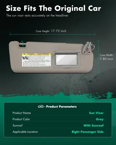 Vista 2 de SCITOO Conjunto de visera solar automática gris del lado derecho del pasajero compatible con Hyundai Sonata 2006-2008 con techo solar