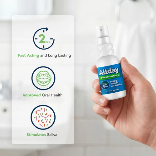 Vista 2 de Allday Spray bucal seco, xilitol de máxima resistencia, acción rápida, no ácido (paquete de 2)