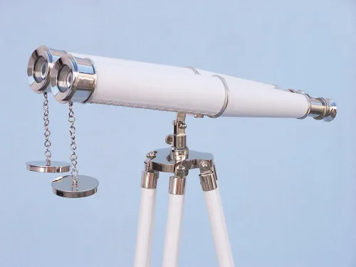 Vista 3 de Pie cromado – Prismáticos Telescopio 62" – CHROME – Ejecutivo de piel Blanco