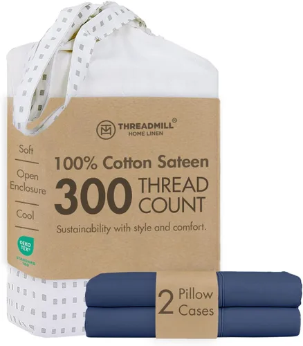 Vista 35 de Threadmill Juego de fundas de almohada tamaño king de 2 piezas - 100% algodón puro de 300 hilos, tejido de satén beige - Fundas de almohada ultra