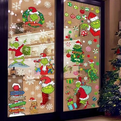 Vista 2 de 100 adhesivos navideños para ventana, ventana de copo de nieve para ventanas de vidrio, calcomanías de Navidad estáticas reutilizables de doble cara