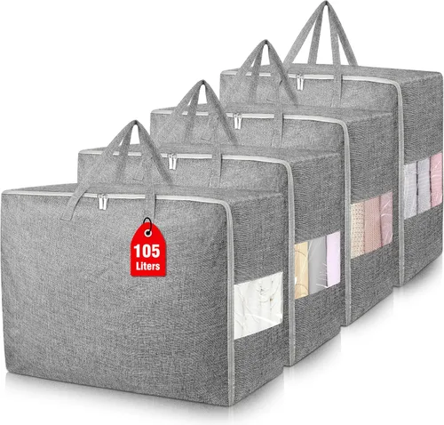 Vista 14 de Bolsas de almacenamiento extra grandes de 105 litros, plegables para manta de edredón, organizadores de armario y contenedores de almacenamiento