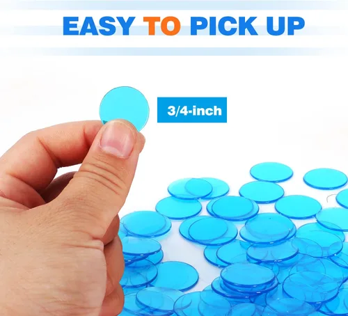 Vista 2 de GSE Games & Sports Expert Blue Bingo Chips, 1,000 piezas de 3/4 pulgadas de alto contraste transparente para juegos de bingo, fiestas