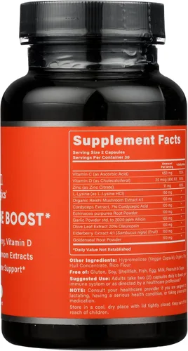 Vista 5 de Health Logics Fortify! Cápsulas con vitamina C, zinc, saúco, vitamina D, lisina, equinácea y extractos de hongos para un potente apoyo inmunológico