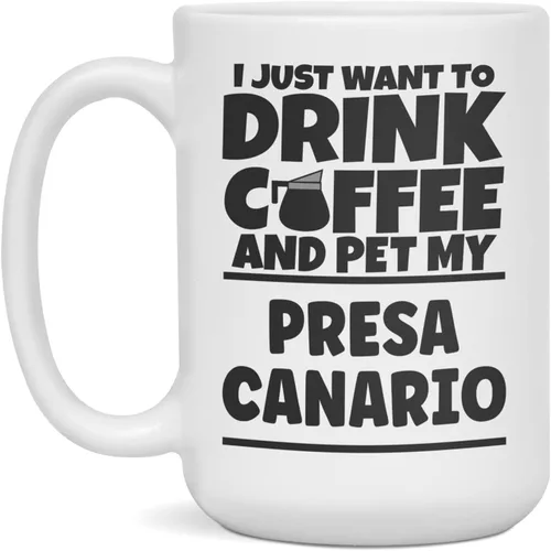 Vista 3 de Drink Coffee and Pet My Presa Canario, taza divertida para perro, 11 onzas, color blanco