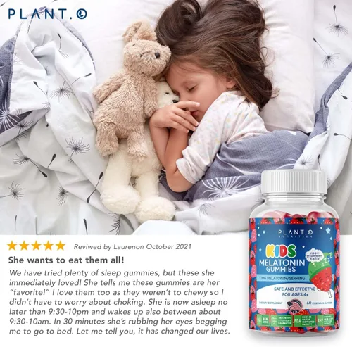 Vista 4 de Gomitas de melatonina para niños [duerme más rápido con gomita con sabor a crema de fresa 100% libre de medicamentos] para apoyo natural al sueño
