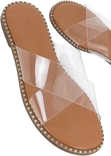 Vista 6 de Jeimpoey Sandalias planas con tachuelas para mujer, puntera abierta, deslizantes, con correa cruzada