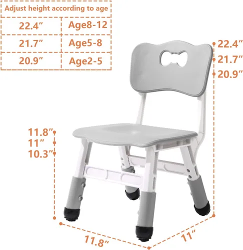 Vista 2 de WHY TOYS Juego de 4 sillas para niños, 3 niveles, ajustables, apilables, ideales para salas de juegos, escuelas, guarderías y hogares, lavable