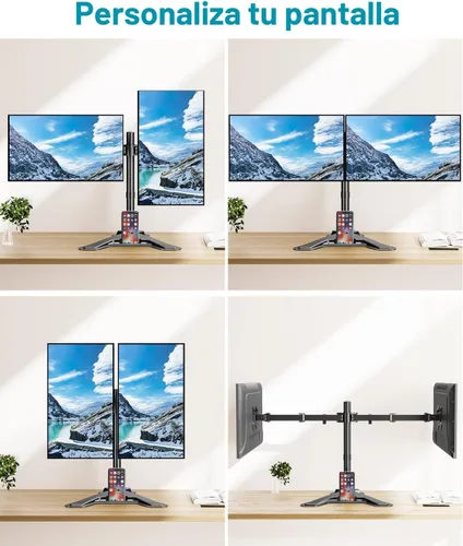 Vista 8 de MOUNT PRO Soporte para monitor doble, soporte de escritorio para monitor de movimiento completo, se adapta a 2 pantallas de hasta 27 pulgadas, 17.6