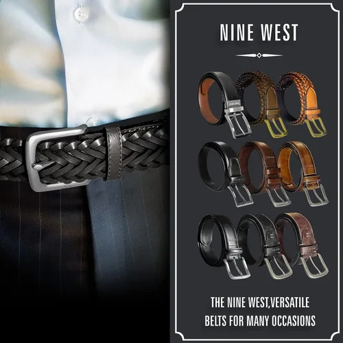 Vista 4 de NINE WEST Cinturón de cuero vegano regular para hombre Vestido reversible casual para uso diario, diseñado en los Estados Unidos