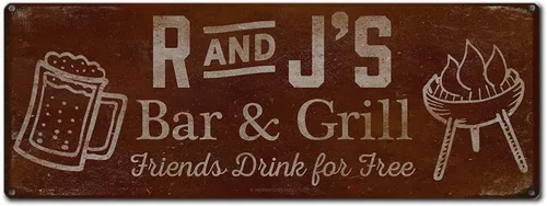Vista 73 de Adam's Bar and Grill Friends Drink for Free, cartel de aluminio de 5.75 x 15.5 pulgadas, accesorios personalizados para bar y decoración de pared