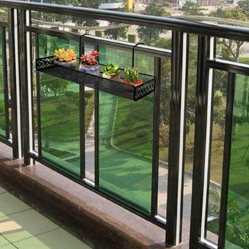 Vista 4 de Chris-Wang - Estantería rectangular de alambre de hierro para plantas al aire libre, valla de patio, porche, estante de riel, macetas de flores